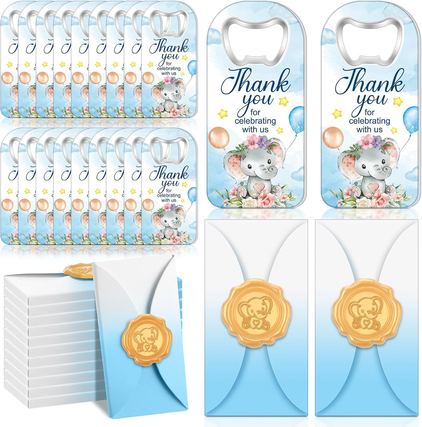 50 Juegos Elefantes Baby Shower con Abridor Botella Regalo