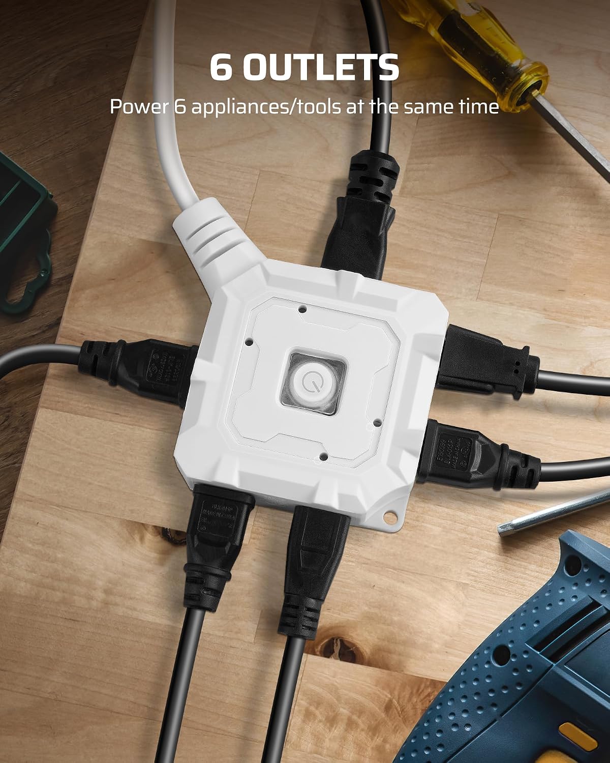 Cable extensión 6 pies 6 salidas con interruptor cubierta silicona 15a 125v