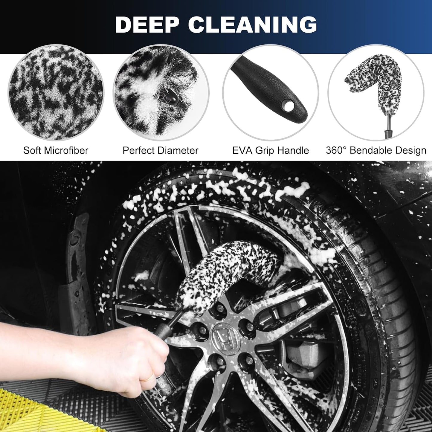 Set cepillos ruedas y neumáticos automóvil cerdas suaves