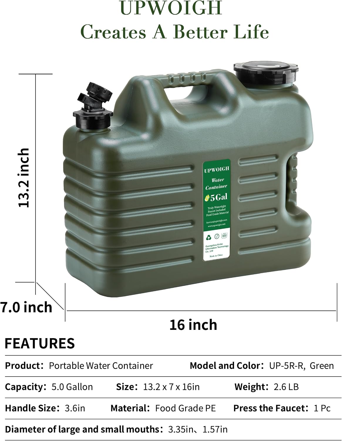 Jarra agua acampar 5gal espita verde militar set 2