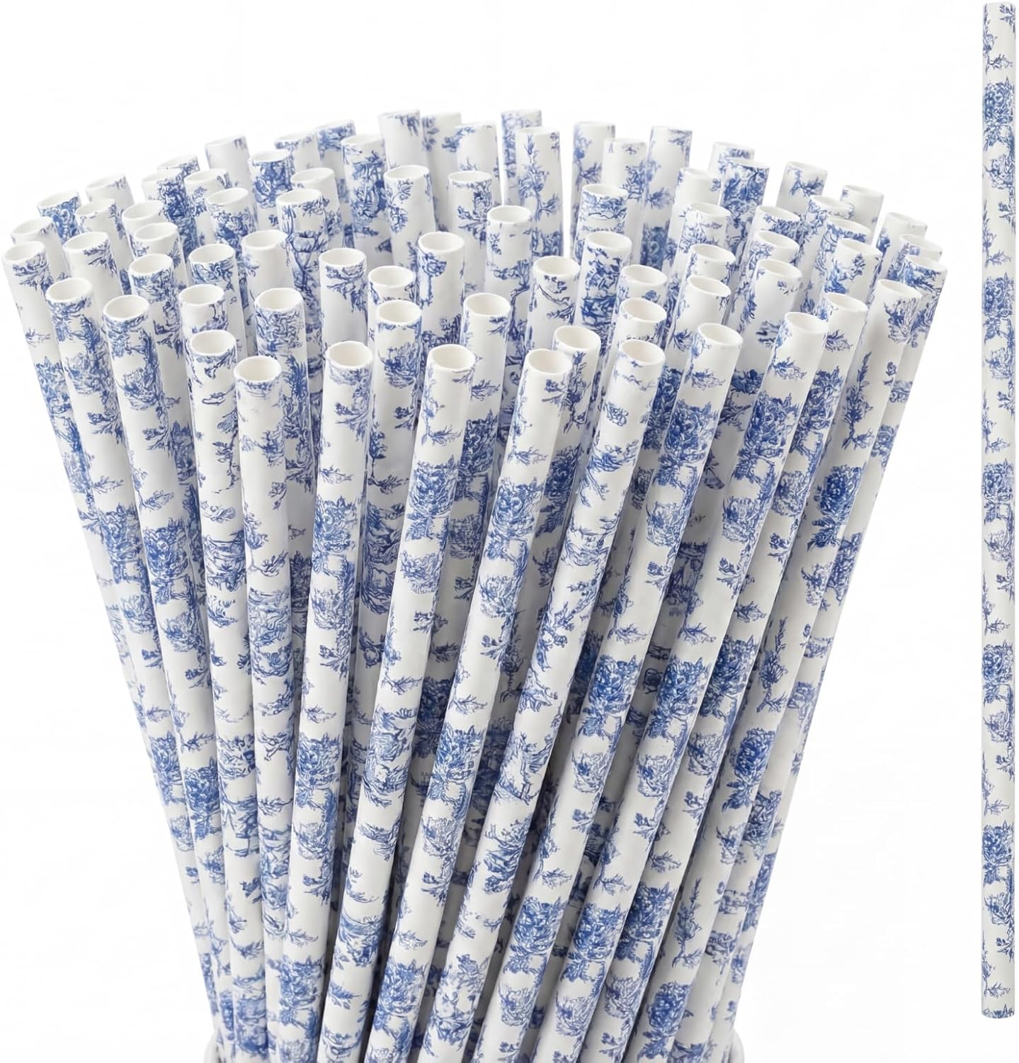 Pajitas reutilizables florales azules y blancas de 9 pulgadas para bebidas y fiestas
