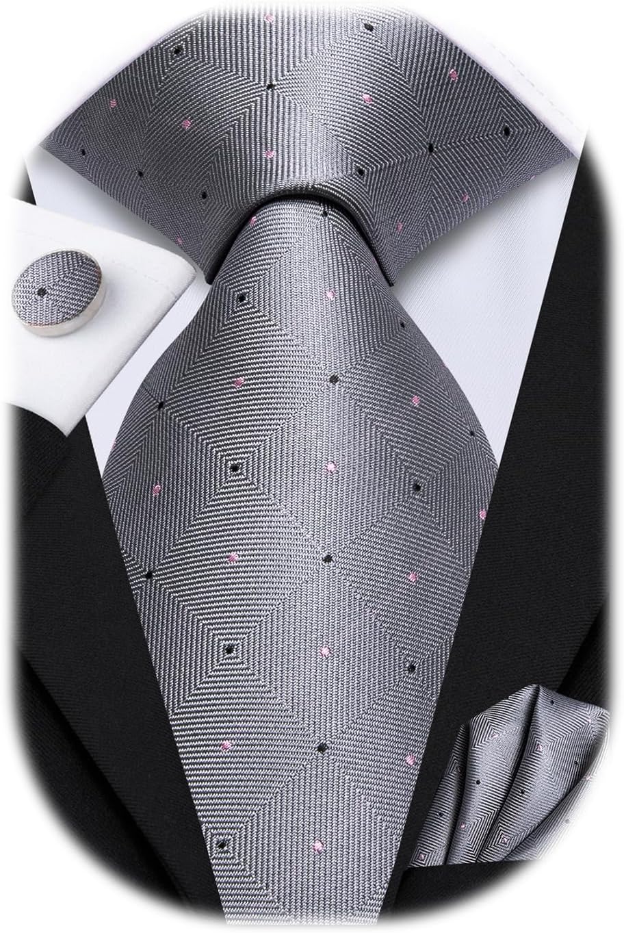 Set corbatas hombre rayas cachemira con pañuelo y gemelos