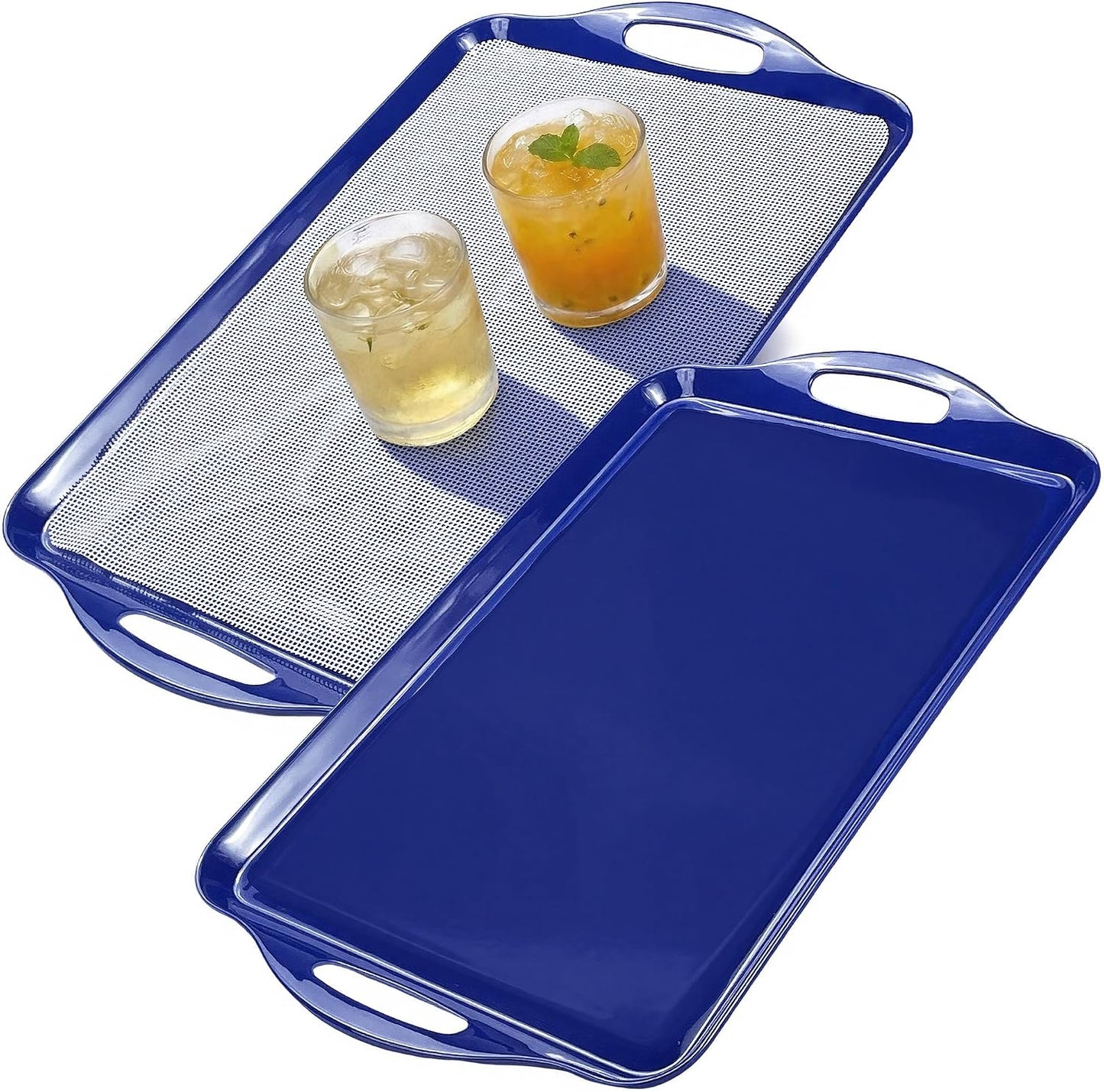 Bandeja melamina azul 19x11.6 con asas set 2