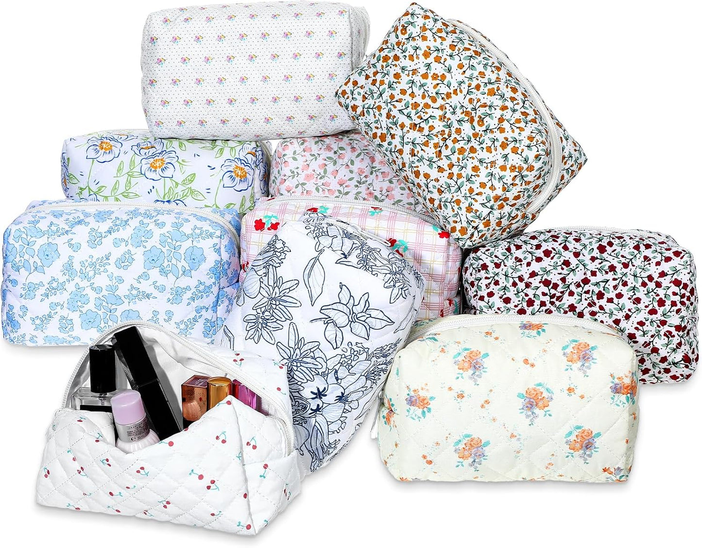 10 bolsas maquillaje acolchadas algodón con cremallera