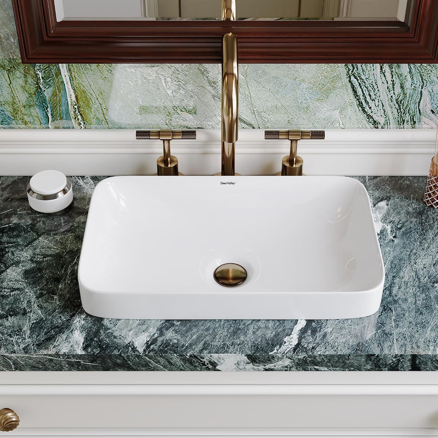 Lavabo Vasija Cerámica Blanca Semiempotrado Rectangular