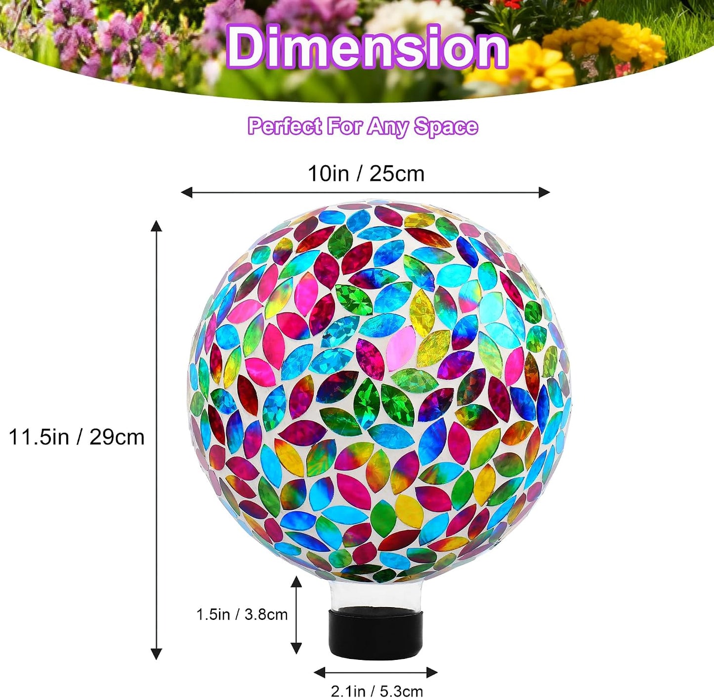 Esfera decorativa vidrio patrón pétalos multicolor 10pulg