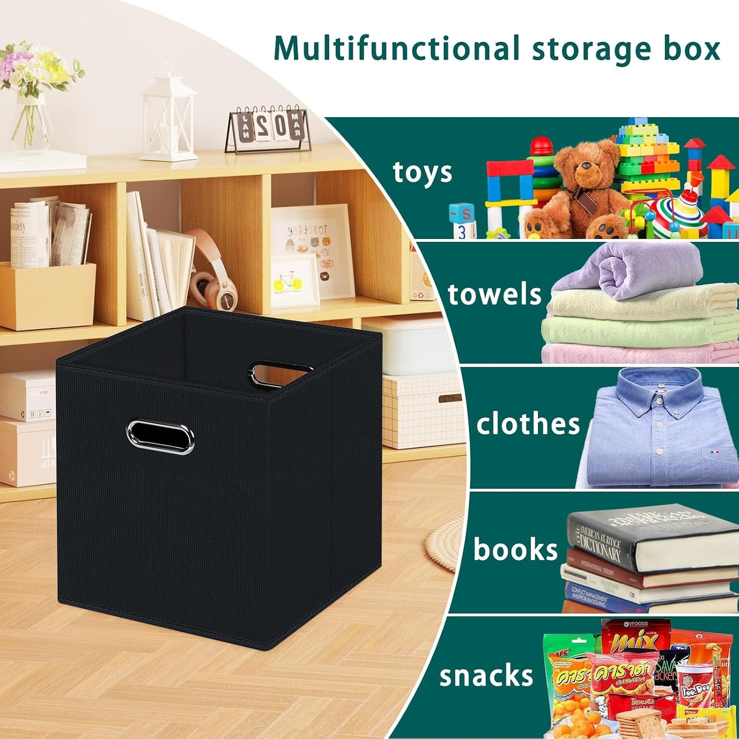 Cubos almacenamiento plegables tela con asas set 3 negro