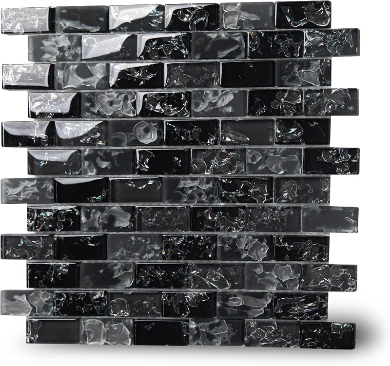 Azulejo mosaico vidrio salpicadero negro gris 12x12" 5pzs
