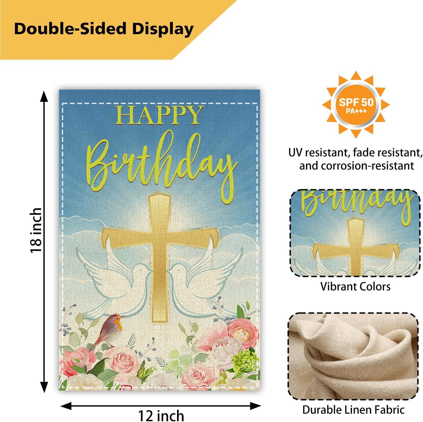 Bandera jardín feliz cumpleaños con cruces paloma 12x18pulg