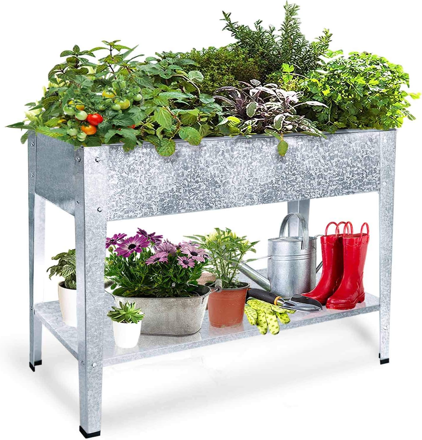 Cama jardín elevada galvanizada para verduras patas metal