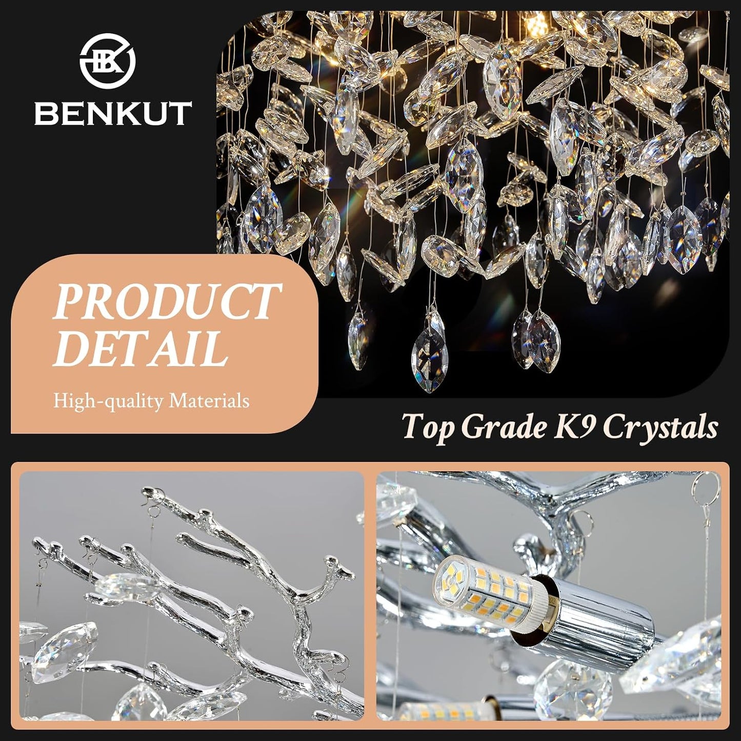 Candelabro cristal plateado 31.5pulg 10 luces sala