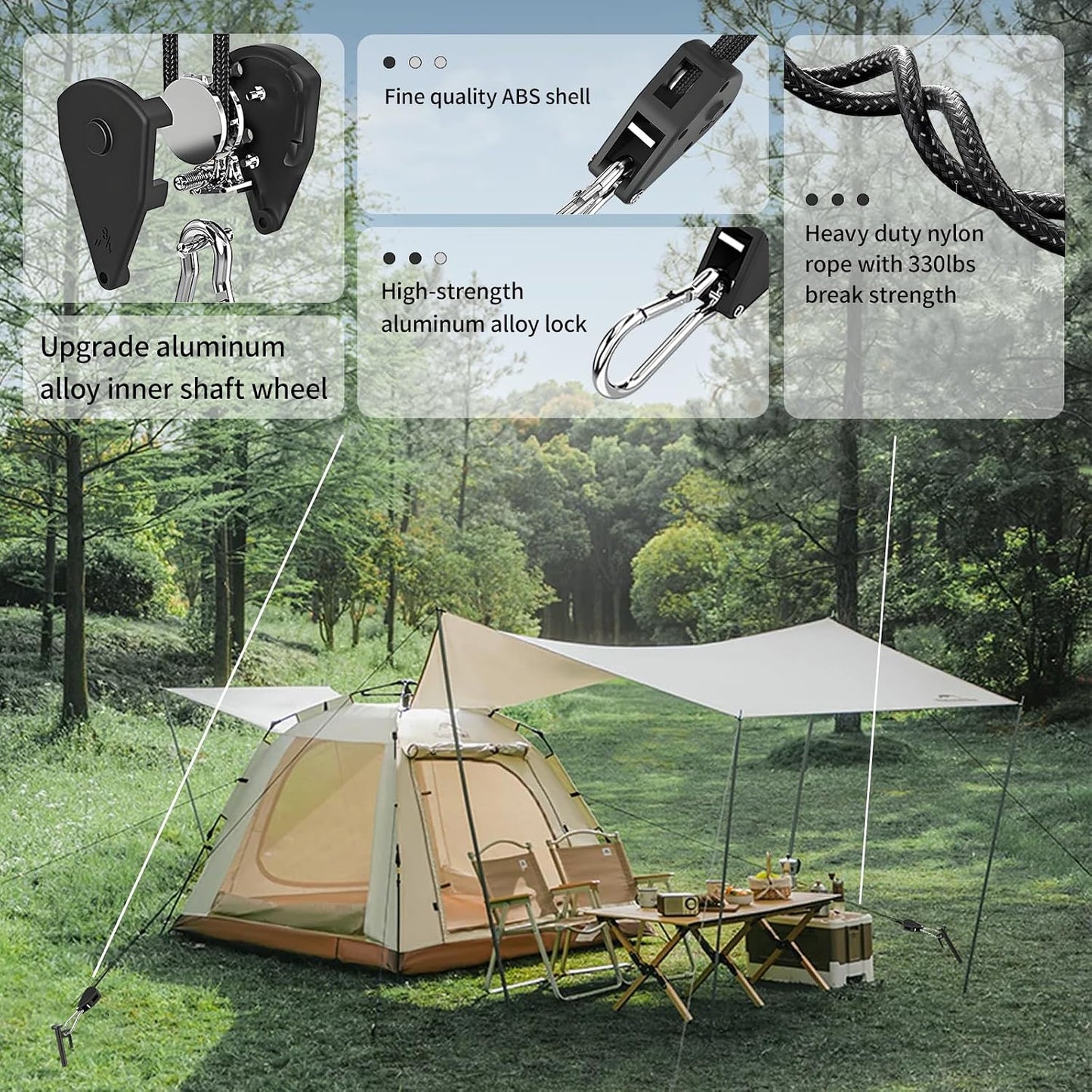 Cuerda campamento ajustable 1/8" con polea y colgador
