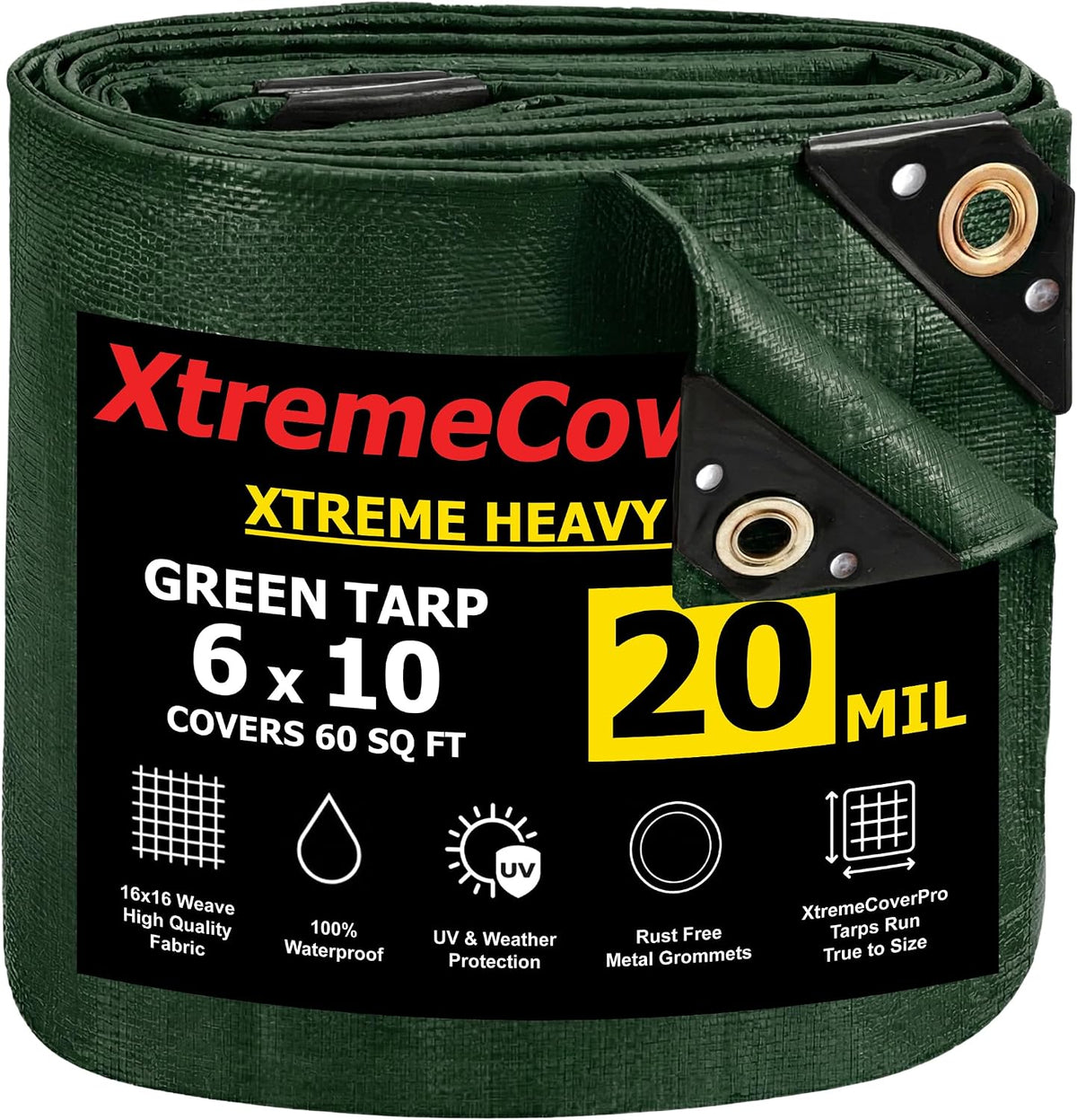 Lona verde 6x10ft 20mil impermeable UV resistente ojales latón