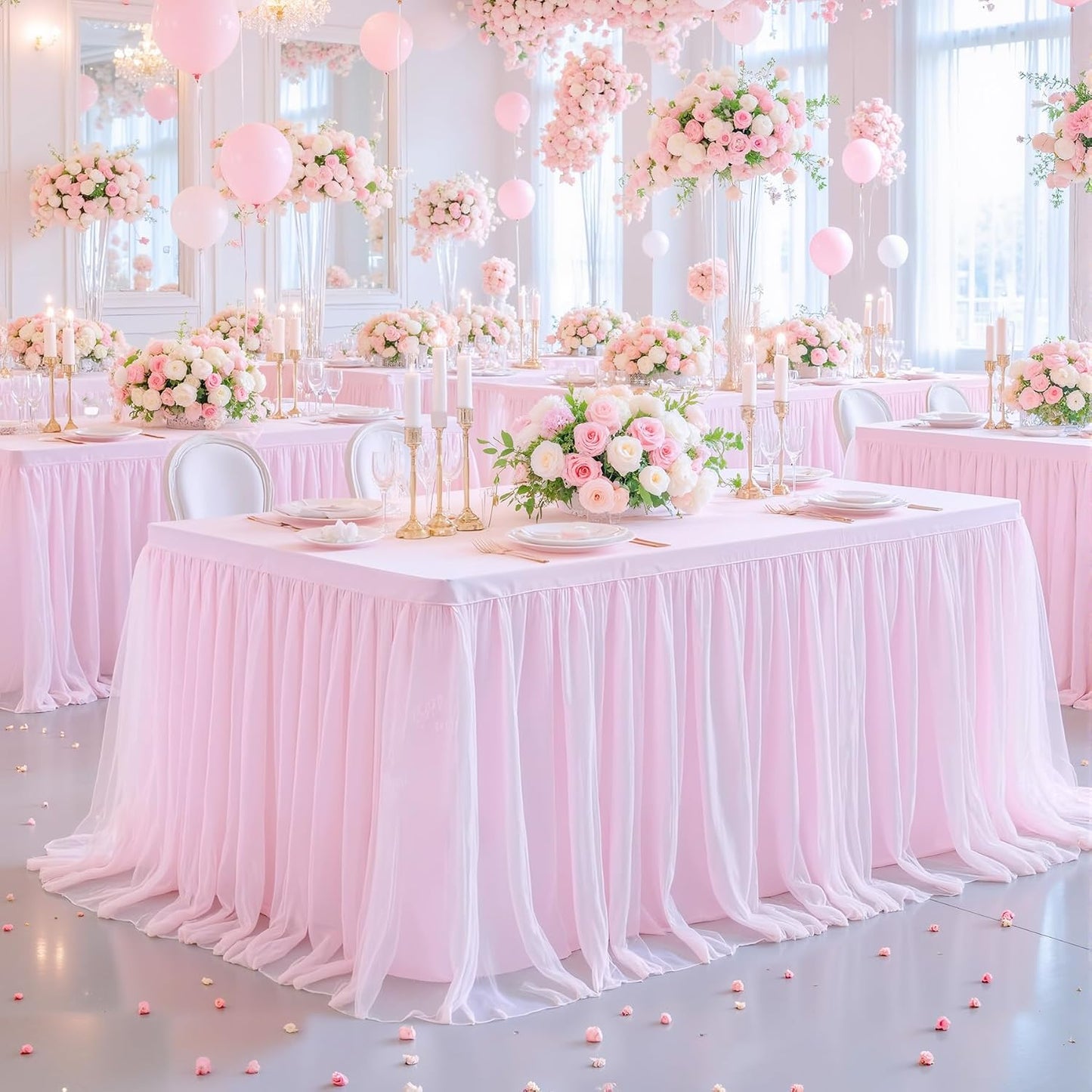 4 Manteles Rosa Tul Elástico Rectangulares 6ft Banquete Boda