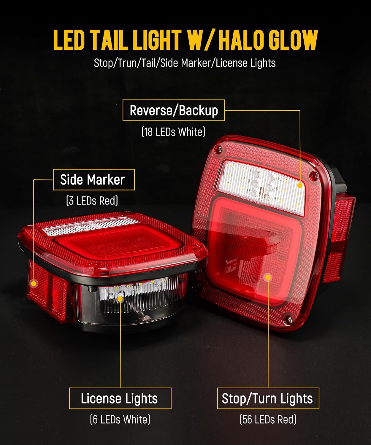 2 Pzas Luces Traseras LED Halo Wrangler TJ YJ F-Series