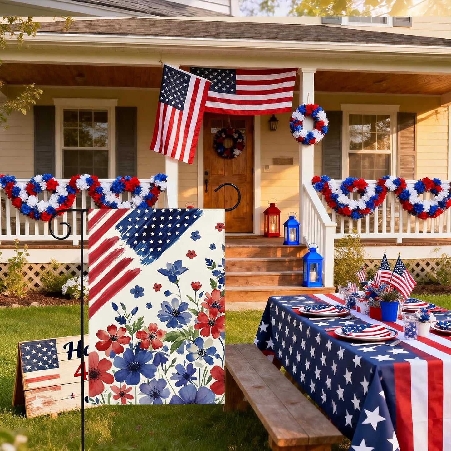 Bandera 4 de Julio 12x18pulg doble cara decoración patio