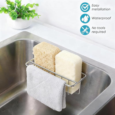 Soporte adhesivo 2en1 para esponja y jabón acero inox 304 plateado