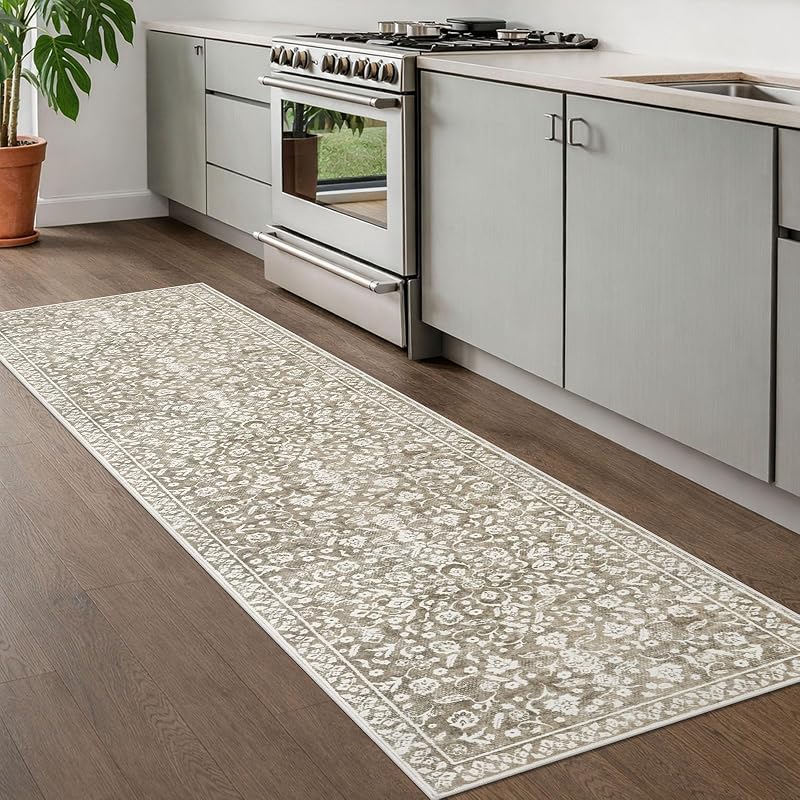 Tapete pasillo vintage 2x8ft beige antiderrap lana