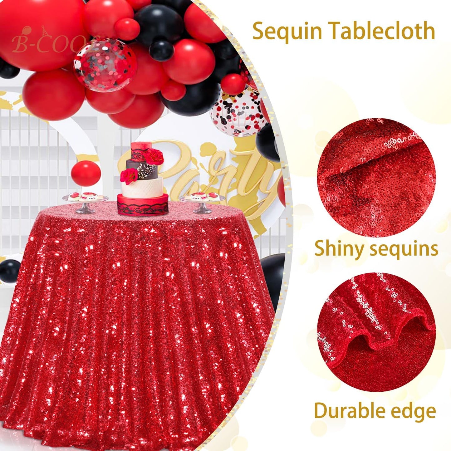 Mantel lentejuelas rojo brillante 90pulg para fiestas