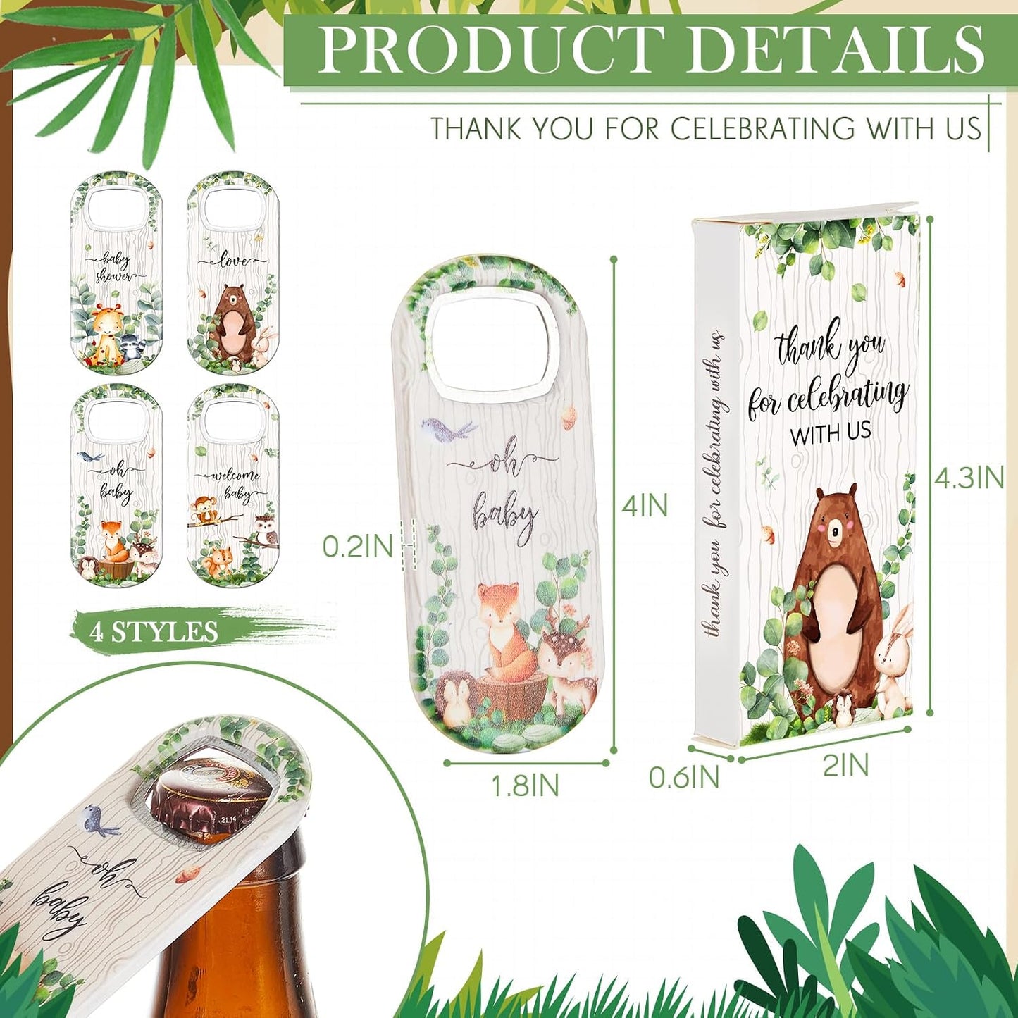 Pack 24 regalos baby shower selva con cajas 4 diseños