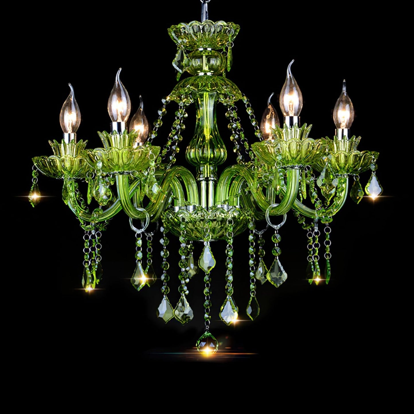 Lámpara colgante de 6 luces cristal K9 verde tipo vela