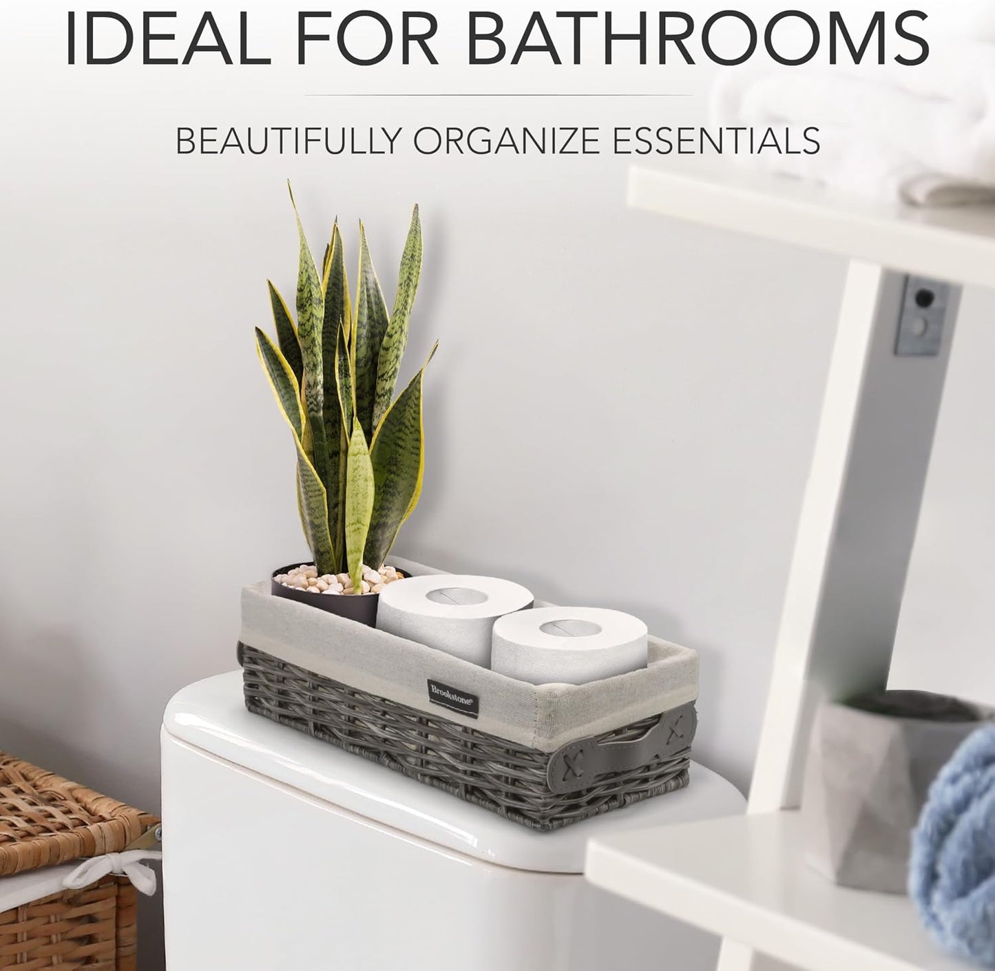Cesta mimbre decorativa para baño y sala de estar set 2