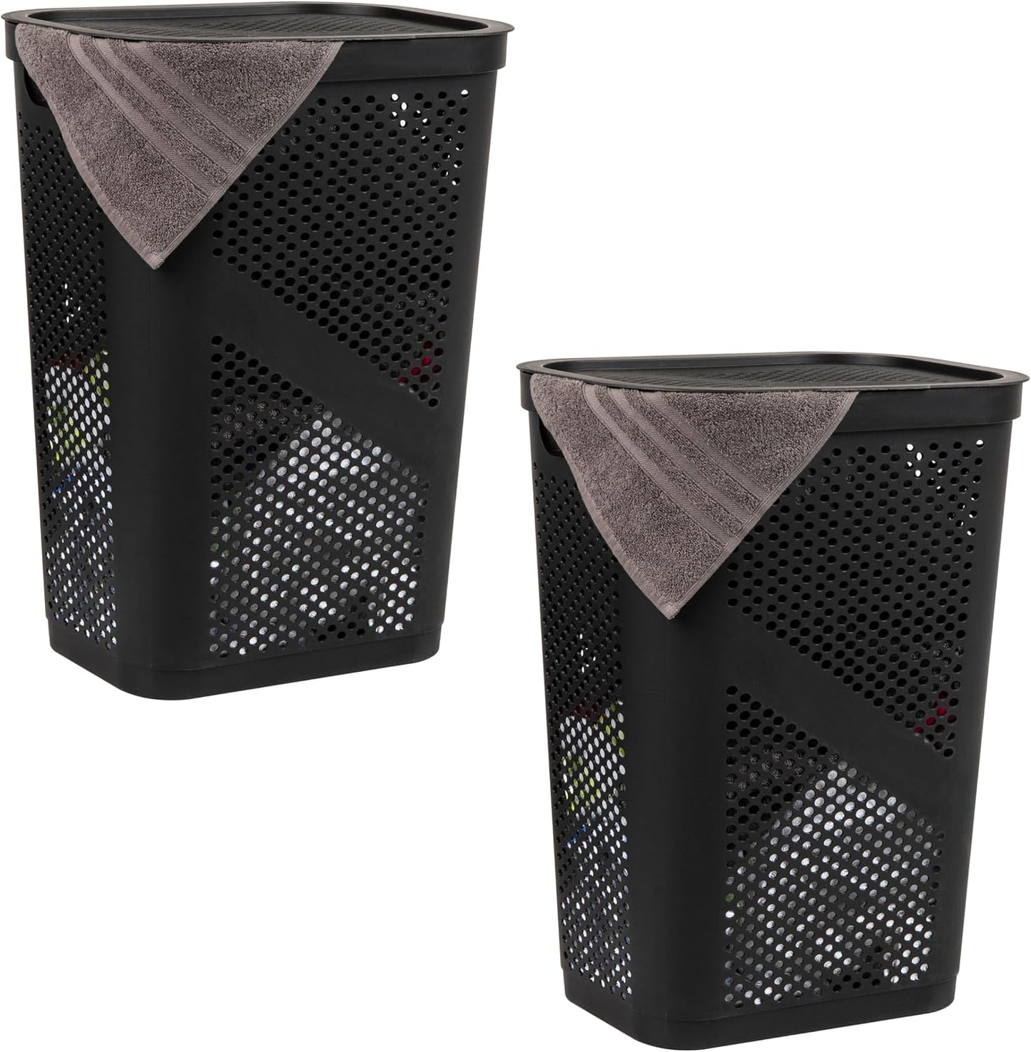 Canasta lavandería 60L plástico ventilada set 2 color negro