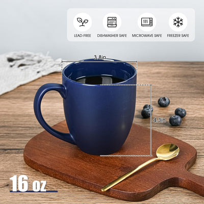 6 Tazas Café Cerámica 16oz con Asa para Té Capuchino Azul Mate