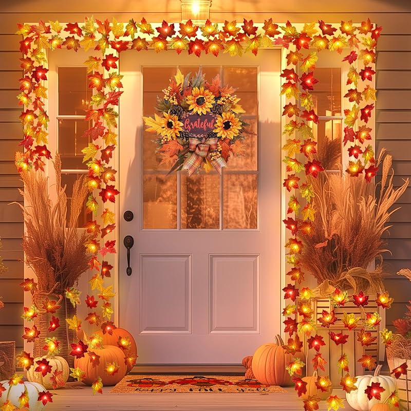 Guirnalda luces hojas otoño 20ft 40LED con pilas