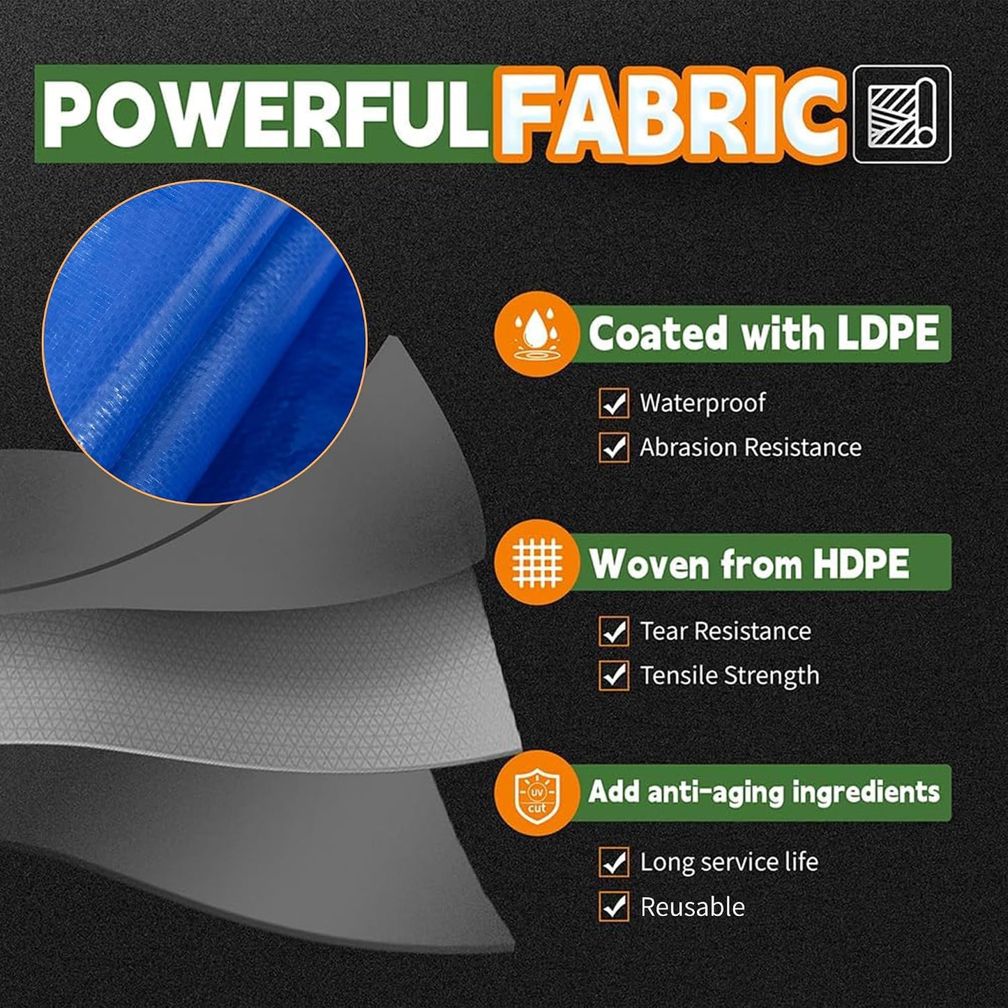 Lona azul 10x16ft 8mil UV resistente con ojales