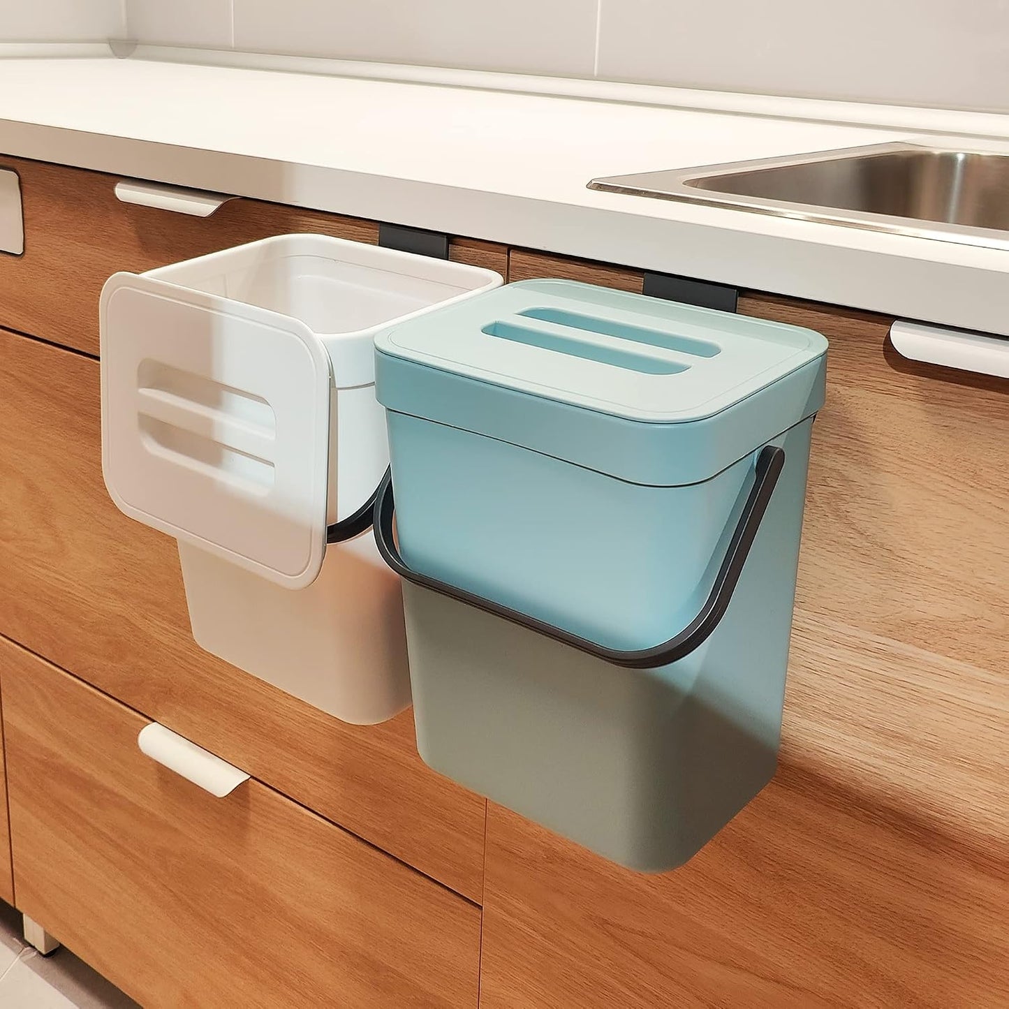 Contenedor compostaje cocina 5L azul sellado colgante