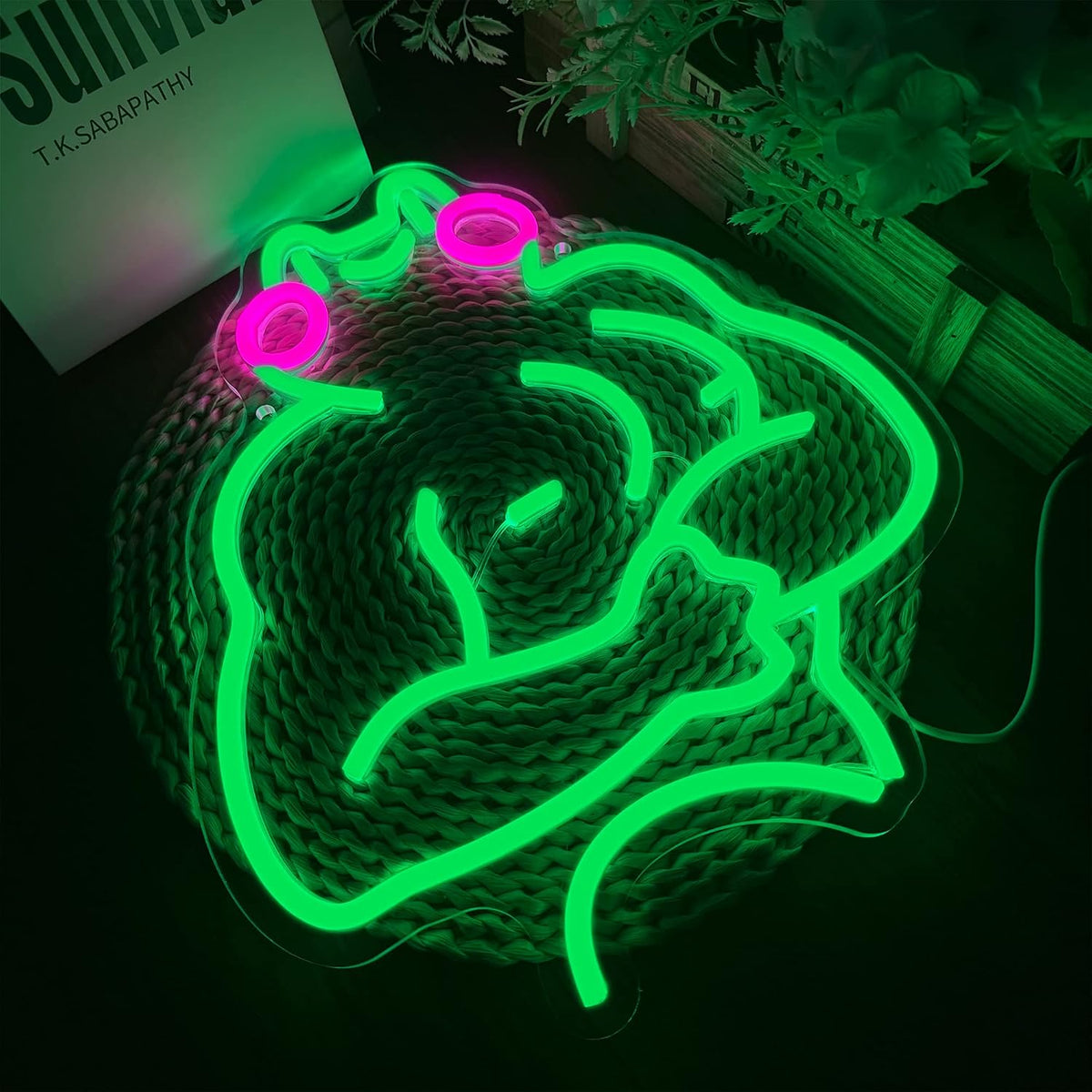 Letrero neón rana fitness LED 11.8x13pulg USB sala gimnasio
