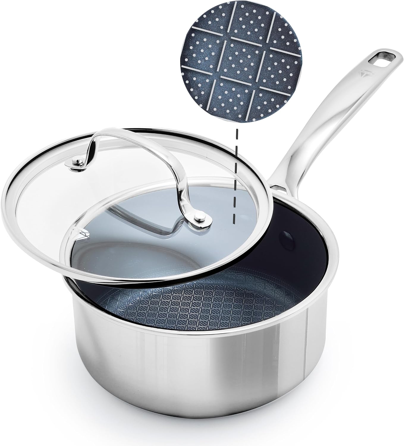 Cacerola acero inox antiadherente 1.57qt con tapa vidrio