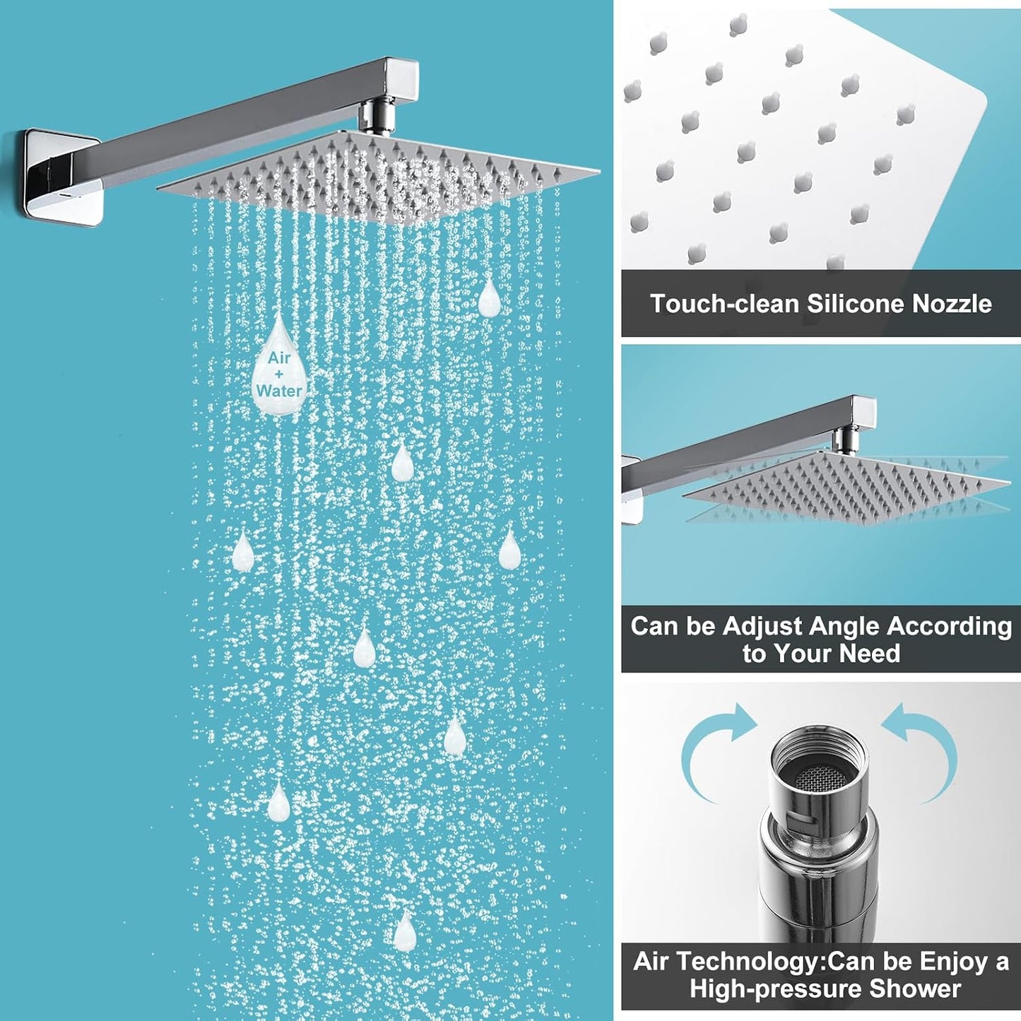Sistema ducha cromado 8pulg lluvia con rociador