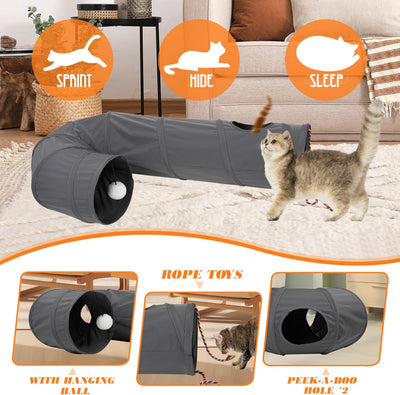 Túnel gato plegable con pelota cuerda gris