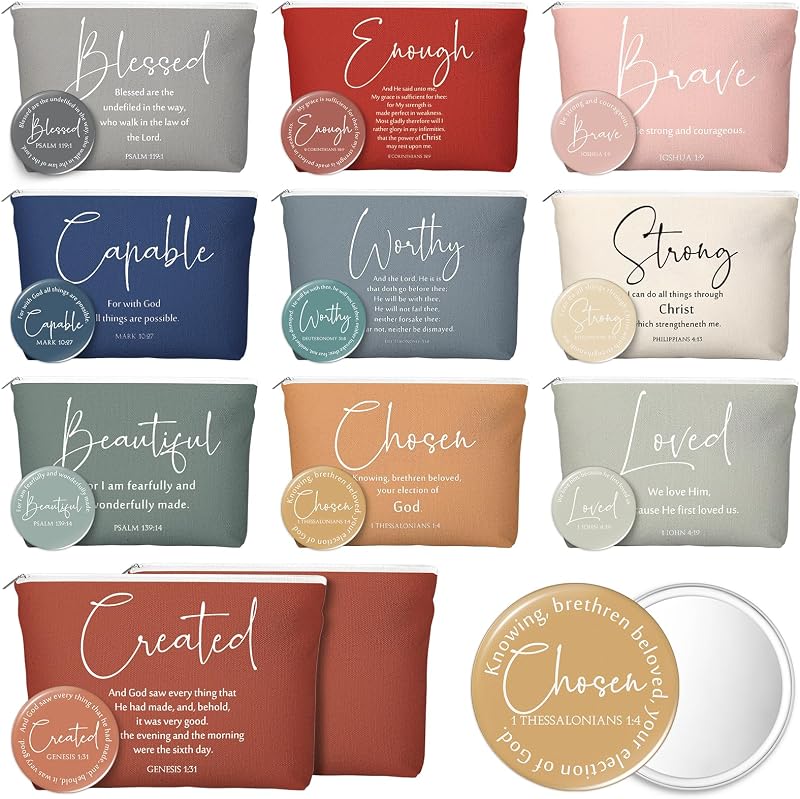 Set 10 regalos cristianos mujer bolsas maquillaje espejo