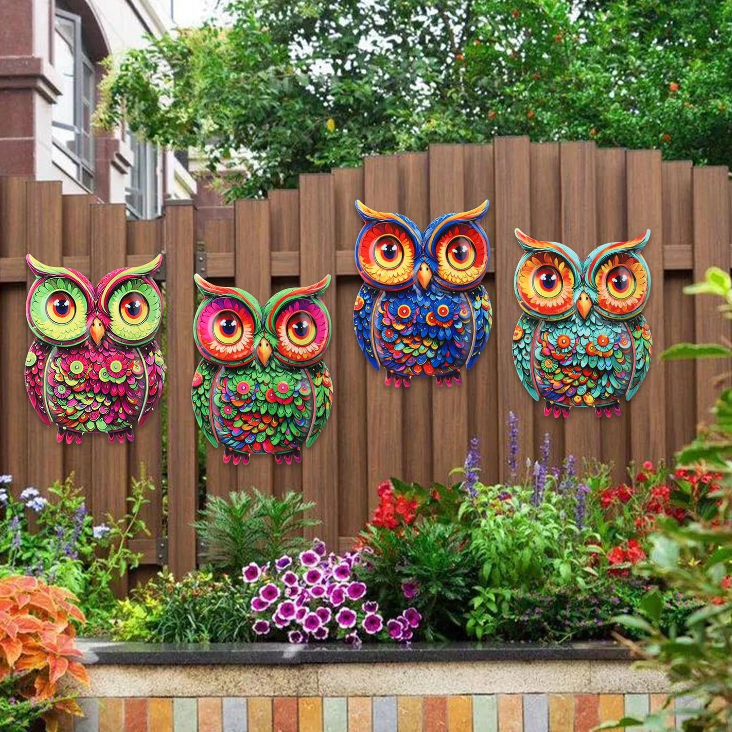 4 Pzas Escultura Búho Hierro Decoración Pared Hogar Jardín
