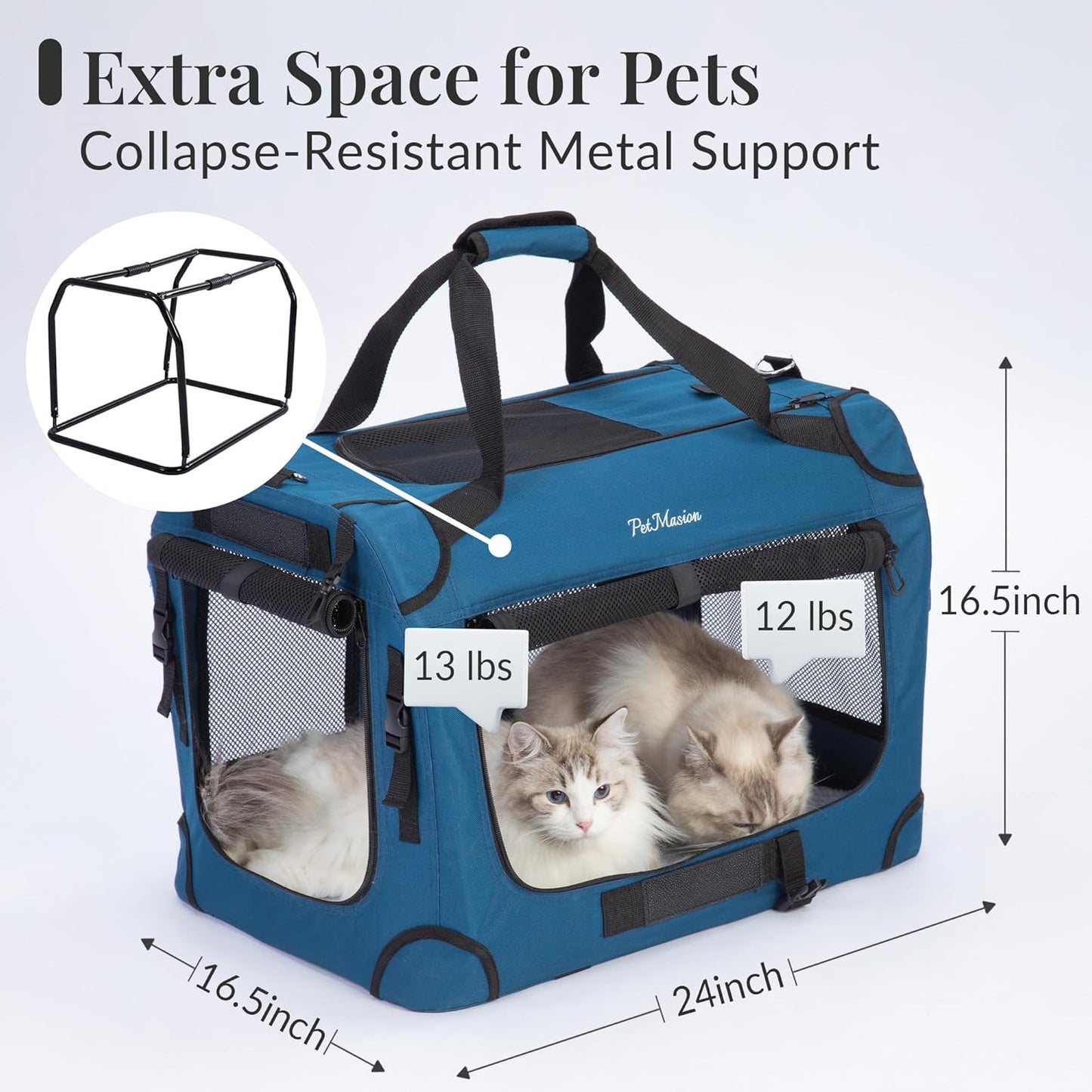 Transportador gatos XL para 2 gatos 24x16.5pulg