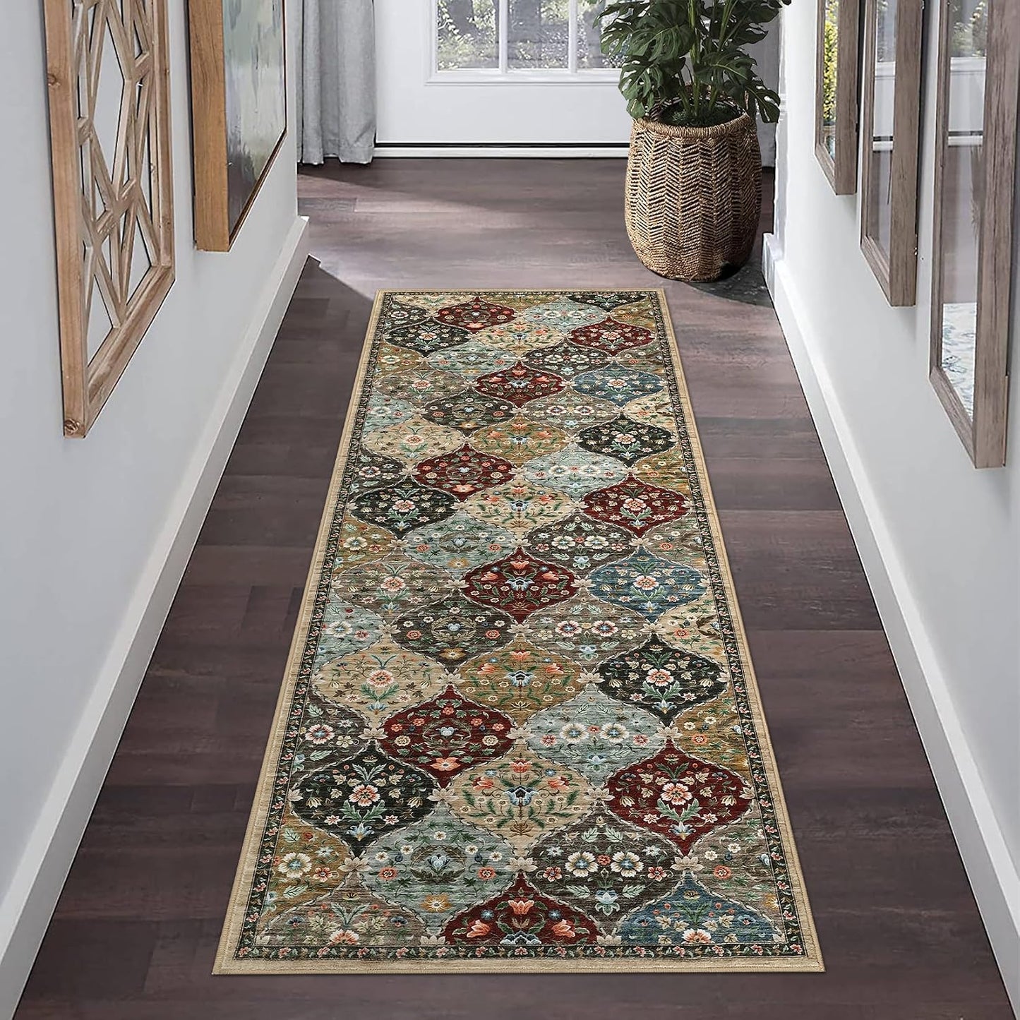 Alfombra pasillo marroquí enrejada lavable antiderrap 2x6