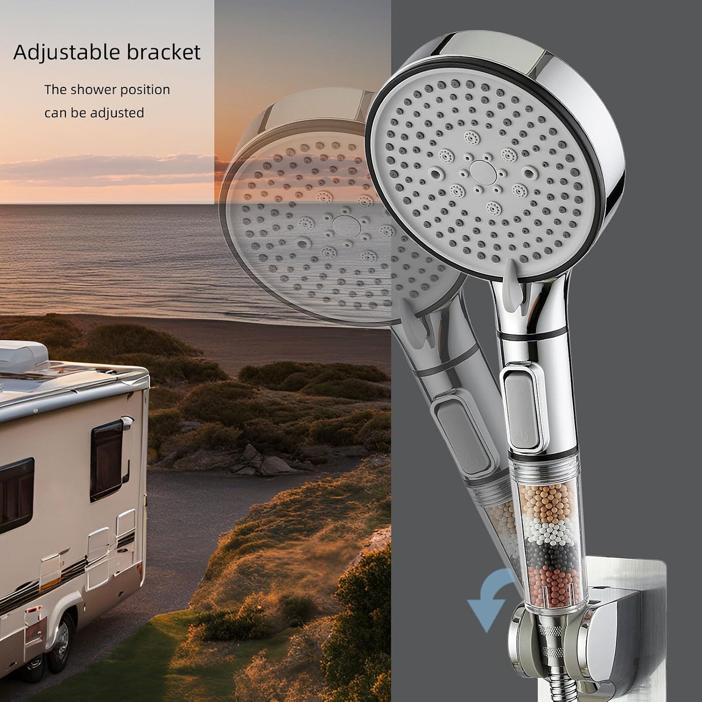 Cabezal ducha RV alta presión 5 ajustes con filtro