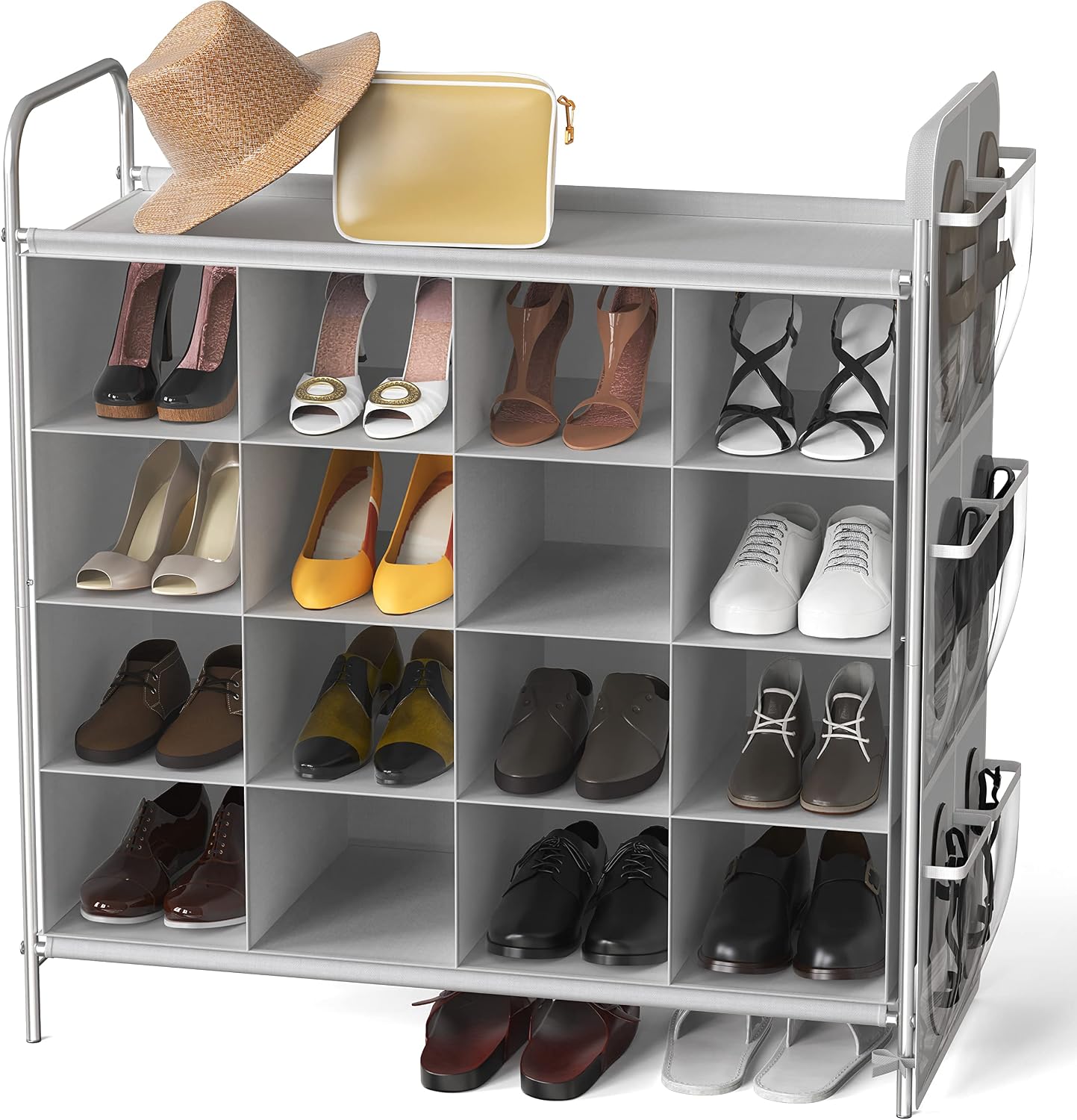 Organiz. zapatero 4 niveles 16 cubos gris