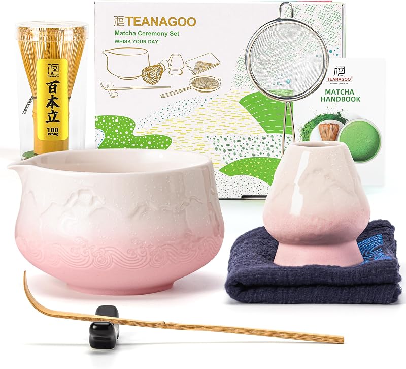 Set 7 Pzas Batidor Matcha Rosa Tazón Cuchara Tamizador
