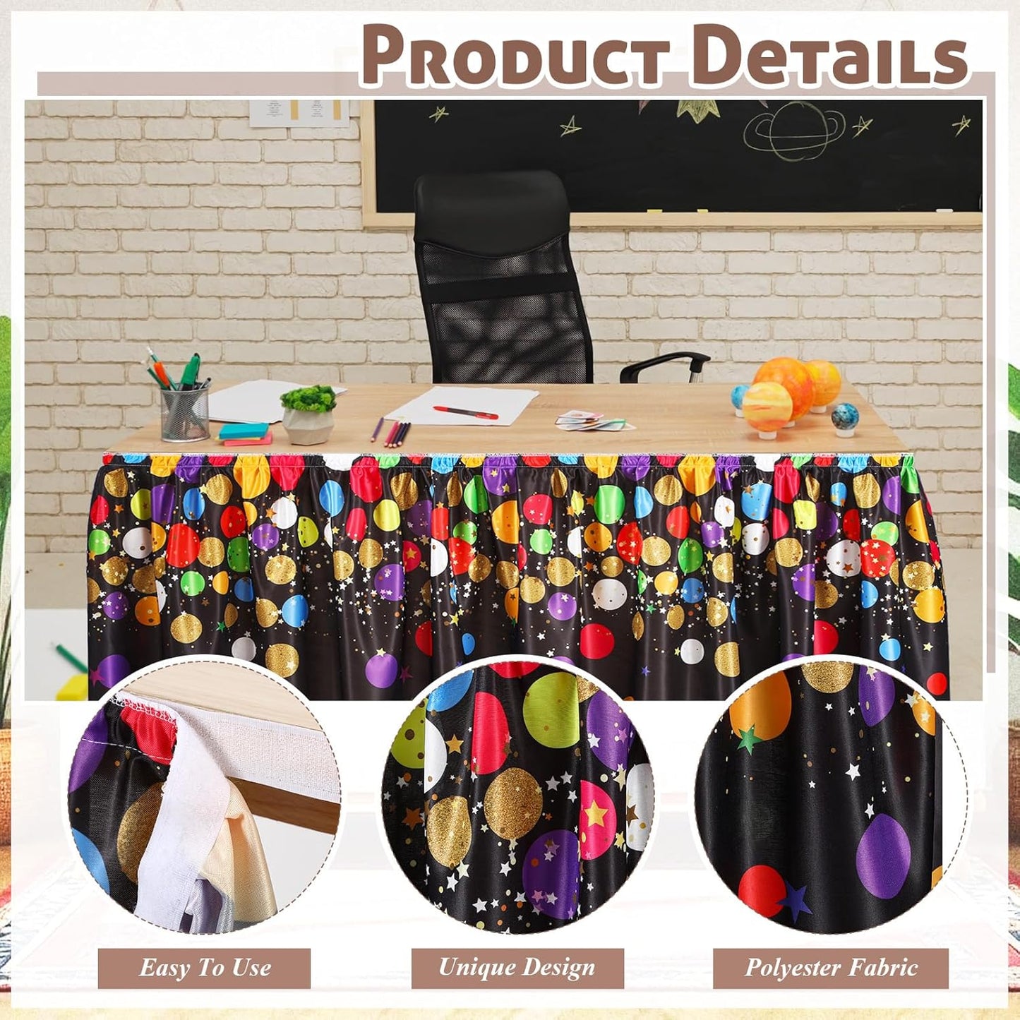 Falda mesa confeti 29x6ft para escritorio profesor decoración aula