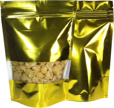 100 Bolsas Aluminio Brillante Cierre Ventanas 6x9" Dorado