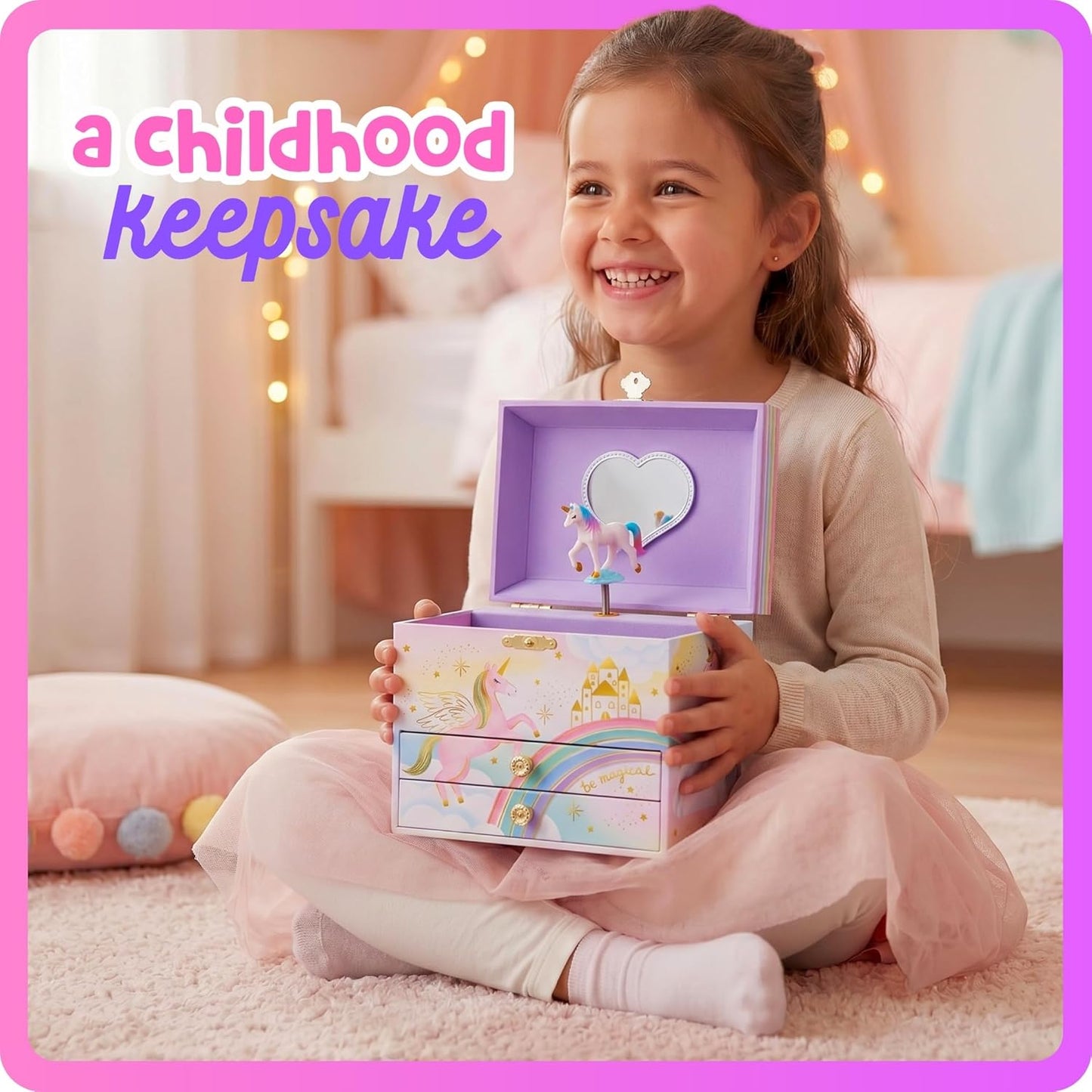 Joyero unicornio para niñas caja música 6.8x5.3x6"