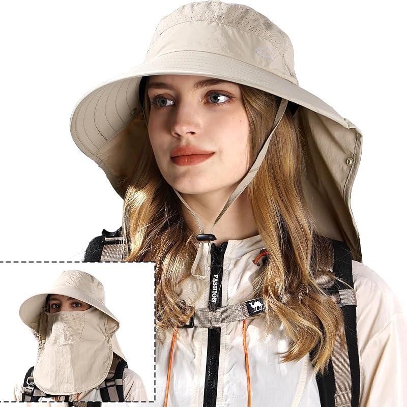 Sombrero sol ala ancha UPF50 con cubierta facial desmontable