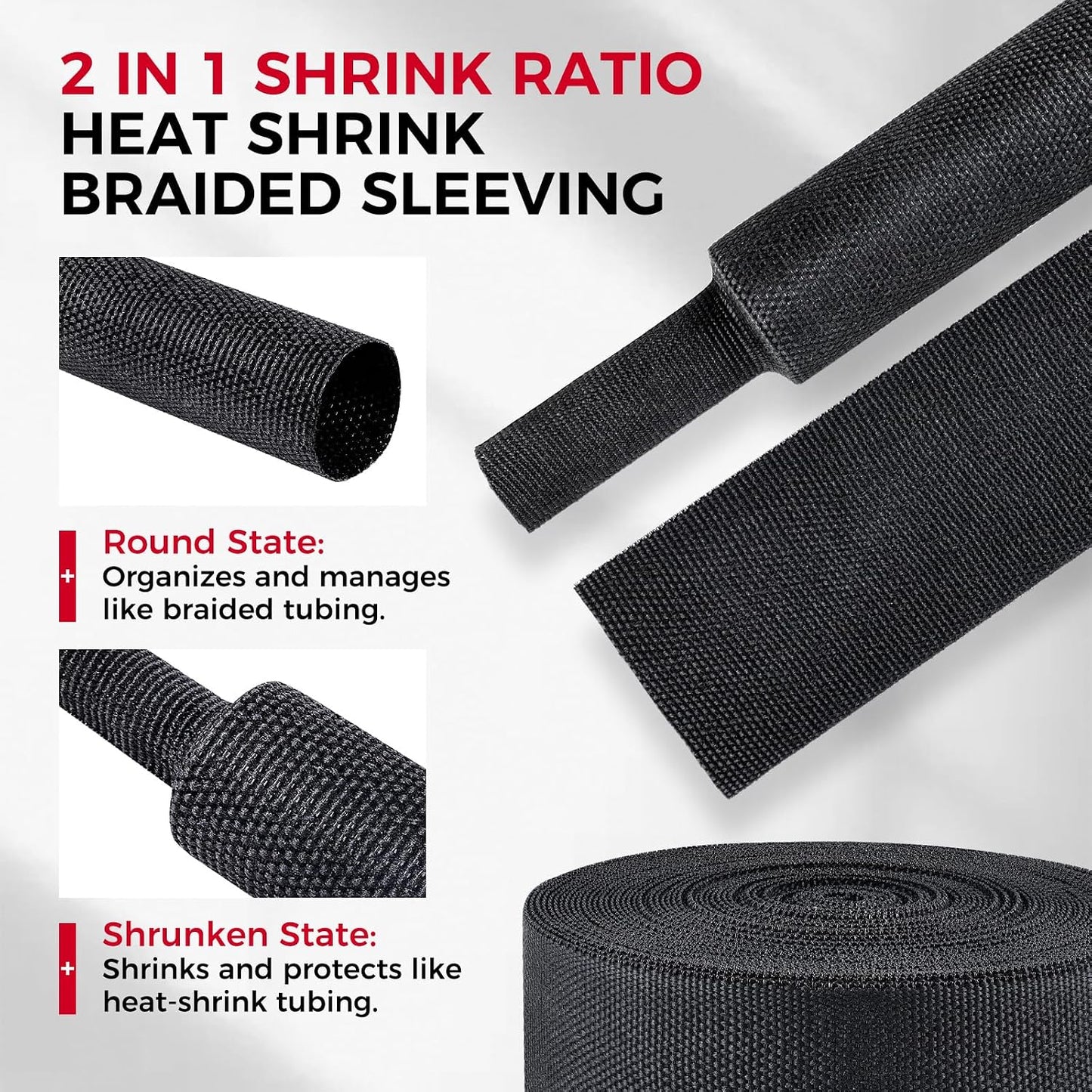 Funda trenzada termorretráctil 2en1 para cables 14pies