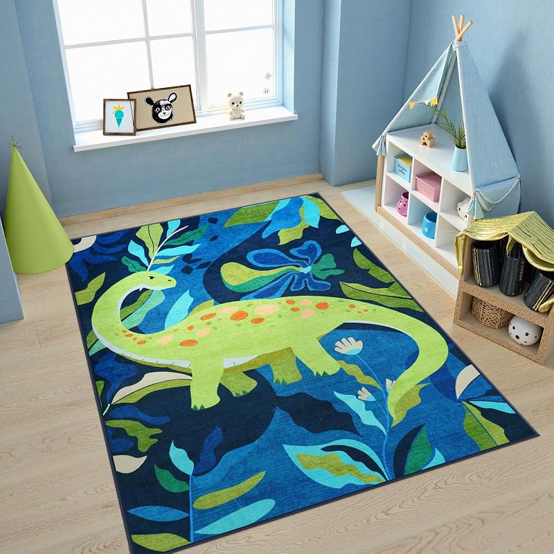 Alfombra dinosaurio antiderrap para niños lavable 5x7ft