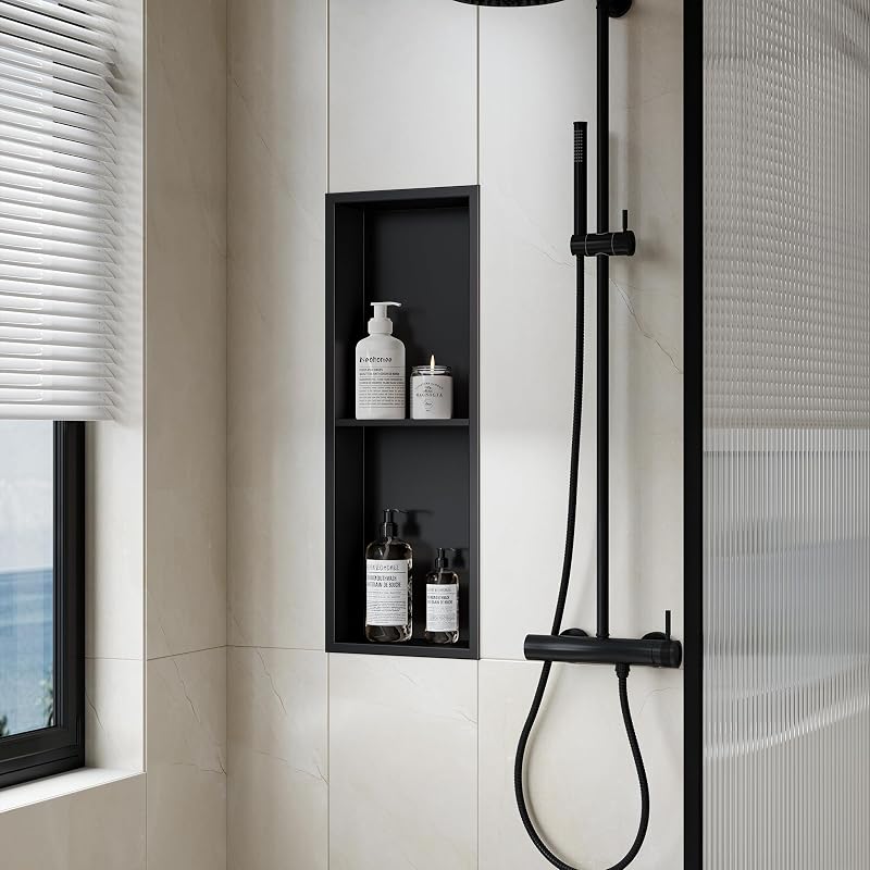 Nicho ducha acero inox 2 niveles 8x24" negro mate
