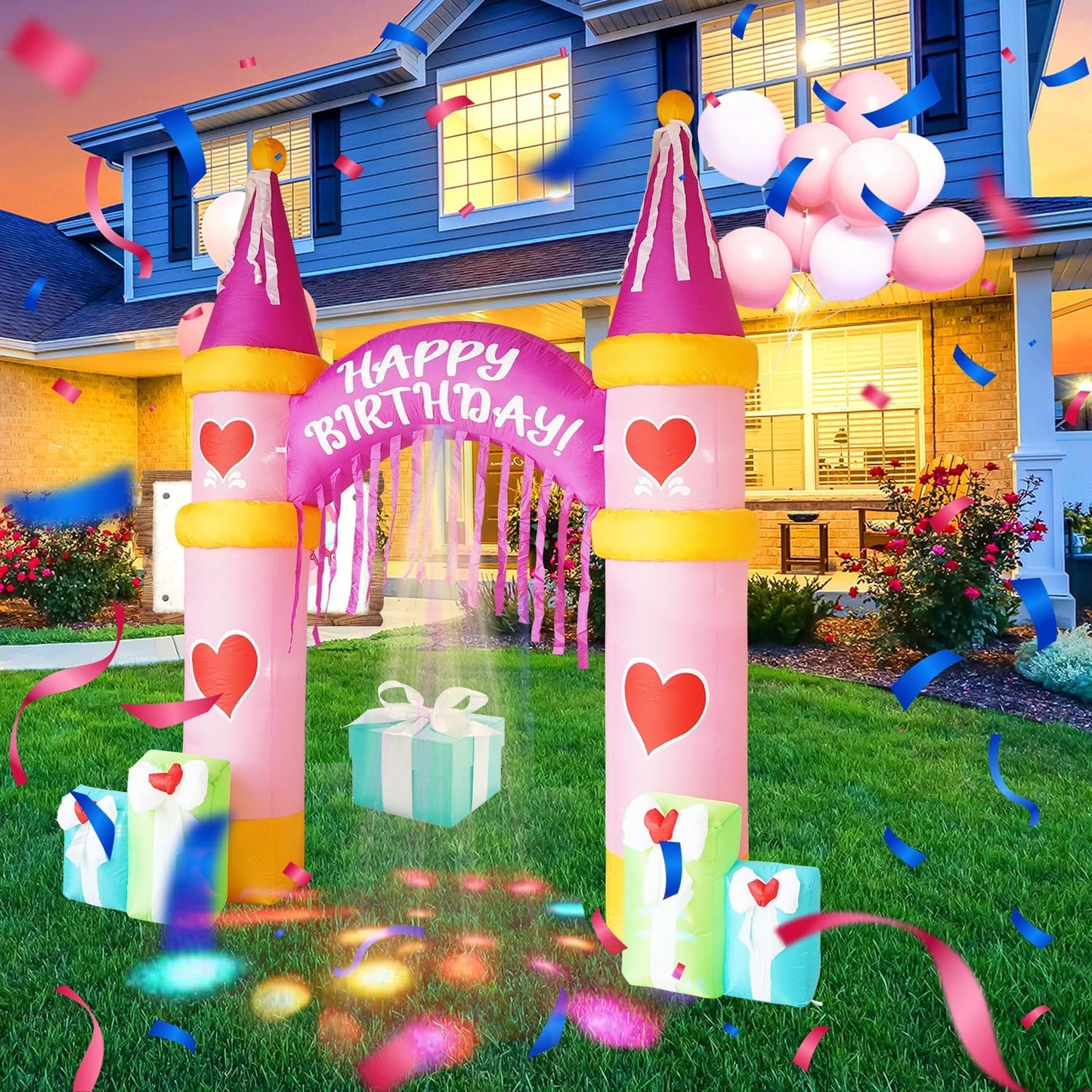 Arco cumpleaños inflable 10ft con luces LED para jardín